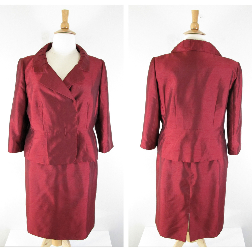 Tahari Plus Sz Burgundy Shimmer Skirt Suit Career